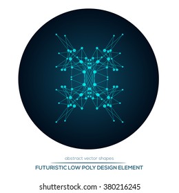 Abstract low poly geometric technology vector design shapes. Polygonal vector molecule and communication elements. Round icon.