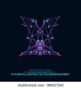 Abstract low poly geometric technology vector design shapes. Polygonal vector molecule and communication elements. Round icon.