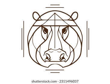 Abstract low poly  Hippo head face logo design ink drawing black outline