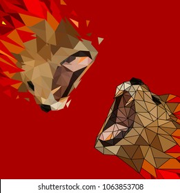 Abstract of Low poly lion with line connecting network,animal geometric concept,vector.