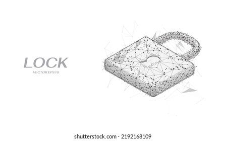 Abstract low poly lock symbol isometric shape vector. Digital wireframe cyber security concept illustration. Geometry triangle black outline background.