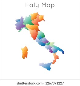 Abstract low poly map of Italy. Colorful polygonal illustration of the Italian peninsula.