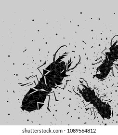 Abstract of Low poly metallic termite with point connecting network,animal geometric concept,vector.	

