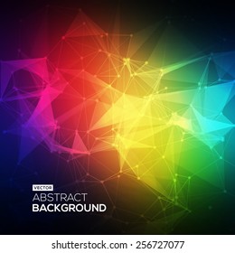 Abstract Low poly, Molecule And Communication Background. Abstract colorfull bright technology vector background. Connection structure. Vector science background. Polygonal vector background.