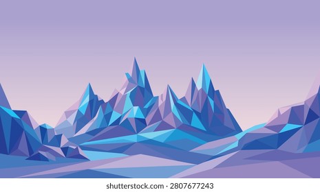 Abstract Low Poly Mountain Landscape Background – Geometric Polygon Winter Peaks Vector Illustration
