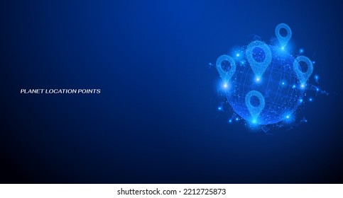 Resumen de puntos de icono de puntos de polos bajos en elementos de esfera futurista. Tecnología wireframe el planeta azul sobre el fondo del ciberespacio.