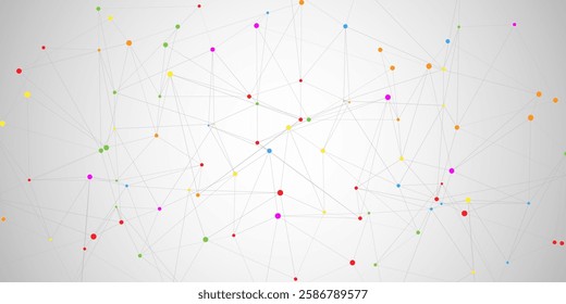 Abstract low poly plexus design banner with multi coloured dots