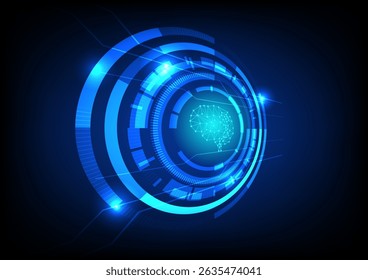 Abstract low poly polygon brain on blue background. technology background concept. Vector illustration.