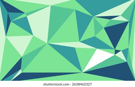 Abstract low poly polygonal background with faceted triangles in green and blue. Ideal for modern design and digital projects.