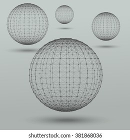 Abstract low poly polygonal spheres. Geometric technology vector design model. Polygonal  molecule background