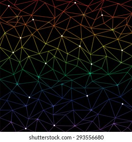 abstract low poly rainbow net on black background vector eps 10