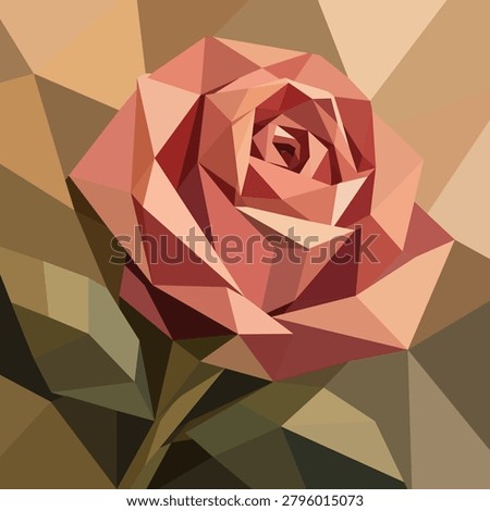 Abstract low poly rose flower portrait, geometric pink rose bud vector illustration, cubism floral silhouette in pastel and earthy tones.