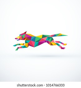 Abstract low poly running dog. Vector illustration
