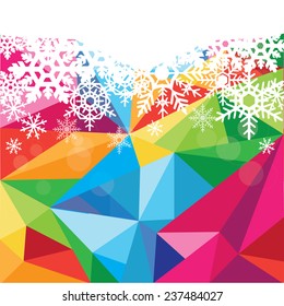 abstract low poly style multicolored merry christmas geometric background image with snowflakes -triangle composition