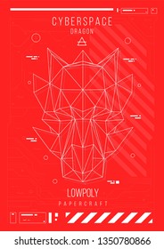 abstract low poly template. Poster with poligonal animal. Layout with futuristic HUD elements.