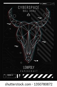 abstract low poly template. Poster with poligonal animal. Layout with futuristic HUD elements.