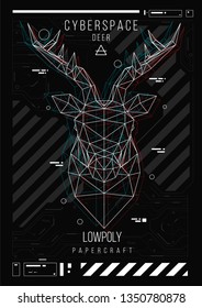 abstract low poly template. Poster with poligonal animal. Layout with futuristic HUD elements.