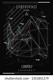 abstract low poly template. Poster with poligonal animal. Layout with futuristic HUD elements.