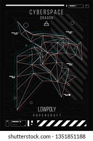 abstract low poly template. Poster with poligonal animal. Layout with futuristic HUD elements.