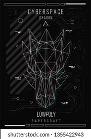 abstract low poly template. Poster with poligonal animal. Layout with futuristic HUD elements.