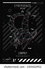 abstract low poly template. Poster with poligonal animal. Layout with futuristic HUD elements.