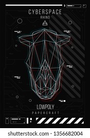 abstract low poly template. Poster with poligonal animal. Layout with futuristic HUD elements.