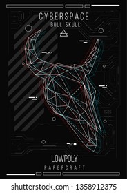 abstract low poly template. Poster with poligonal animal. Layout with futuristic HUD elements.