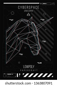 abstract low poly template. Poster with poligonal animal. Layout with futuristic HUD elements.