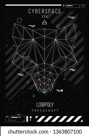 abstract low poly template. Poster with poligonal animal. Layout with futuristic HUD elements.