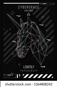 abstract low poly template. Poster with poligonal animal. Layout with futuristic HUD elements.