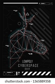 abstract low poly template. Poster with poligonal animal. Layout with futuristic HUD elements.