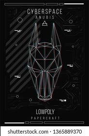 abstract low poly template. Poster with poligonal animal. Layout with futuristic HUD elements.