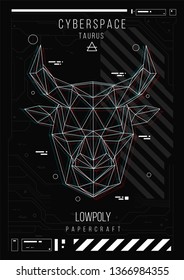 abstract low poly template. Poster with poligonal animal. Layout with futuristic HUD elements.