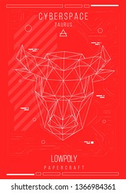 abstract low poly template. Poster with poligonal animal. Layout with futuristic HUD elements.