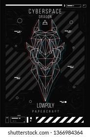 abstract low poly template. Poster with poligonal animal. Layout with futuristic HUD elements.