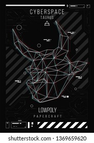 abstract low poly template. Poster with poligonal animal. Layout with futuristic HUD elements.