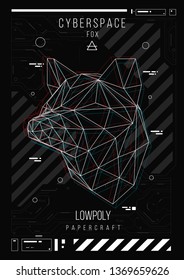 abstract low poly template. Poster with poligonal animal. Layout with futuristic HUD elements.