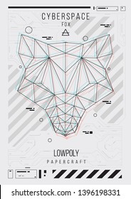 abstract low poly template. Poster with poligonal animal. Layout with futuristic HUD elements.