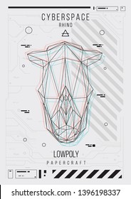 abstract low poly template. Poster with poligonal animal. Layout with futuristic HUD elements.