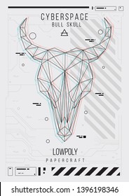 abstract low poly template. Poster with poligonal animal. Layout with futuristic HUD elements.