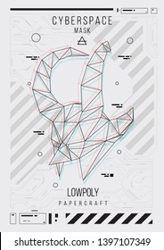 abstract low poly template. Poster with poligonal animal. Layout with futuristic HUD elements.