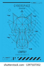 abstract low poly template. Poster with poligonal animal. Layout with futuristic HUD elements.