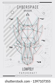 abstract low poly template. Poster with poligonal animal. Layout with futuristic HUD elements.