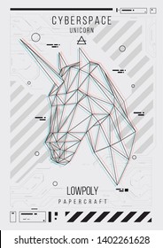 abstract low poly template. Poster with poligonal animal. Layout with futuristic HUD elements.