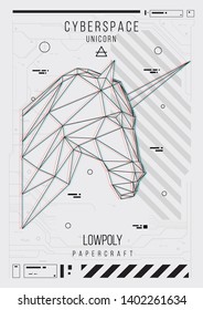 abstract low poly template. Poster with poligonal animal. Layout with futuristic HUD elements.