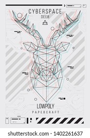 abstract low poly template. Poster with poligonal animal. Layout with futuristic HUD elements.