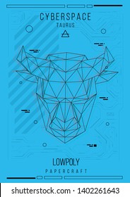 abstract low poly template. Poster with poligonal animal. Layout with futuristic HUD elements.