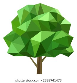 Abstraktes Low-Poly-Baumsymbol einzeln. Geometrischer polygonaler Wald-Stil. 3D-Low-Poly-Symbol. Stilvolles Ökodesign-Element. Design für Poster, Flyer, Cover, Broschüre. Vektorgrafik