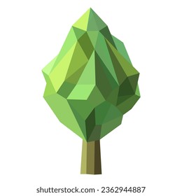 Abstraktes Low-Poly-Baumsymbol einzeln. Geometrischer polygonaler Wald-Stil. 3D-Low-Poly-Symbol. Stilvolles Ökodesign-Element. Design für Poster, Flyer, Cover, Broschüre. Vektorgrafik