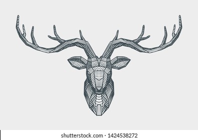 Abstract low poly triangle deer head. Decorative reindeer. Animal vector illustration